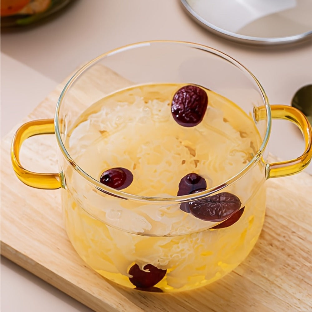 Glass Cooking Pot 54oz 1600ml Borosilicate Heat-Resistant with Lid ¨C Transparent Dumpling & Ramen Pot for Stove & Oven | Odorless Easy-Clean Soup Milk Pot with Green or Yellow Stainless Steel Handle