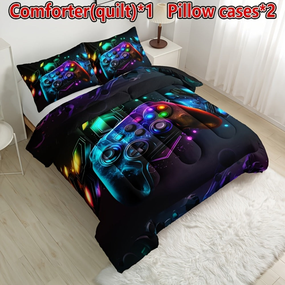 Kids Comforter Set 3 Piece Soft Breathable Quilt with 2 Pillowcases - Digital Print Bedding Set for Bedroom Dorm, Twin Full Queen King, Boys Girls Bed Set