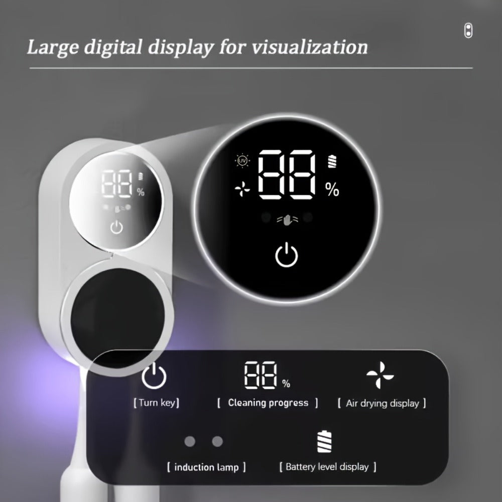 UV Toothbrush Holder Wall Mounted, Smart Double Toothbrush Sanitizer with Auto Dry & Sensor Door, USB Rechargeable, No-Drill Bathroom Storage with Battery Display ¨C Hygienic Oral Care Organizer