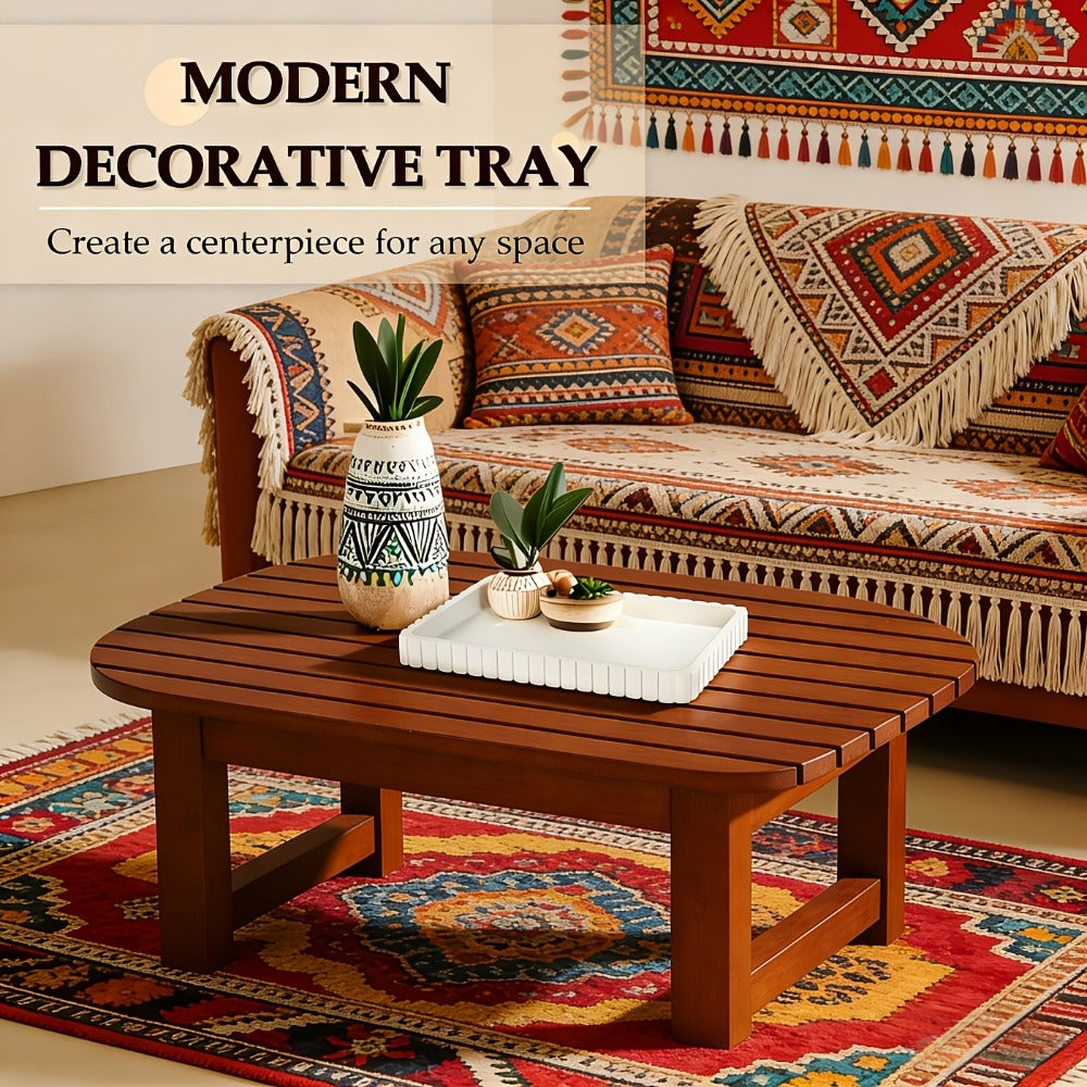Wood Decorative Tray for Coffee Table 11 Inch Round Boho Serving Tray Wooden Centerpiece for Living Room Ottoman Console Table Jewelry Organizer Accent Decor Tabletop Storage Tray White Black