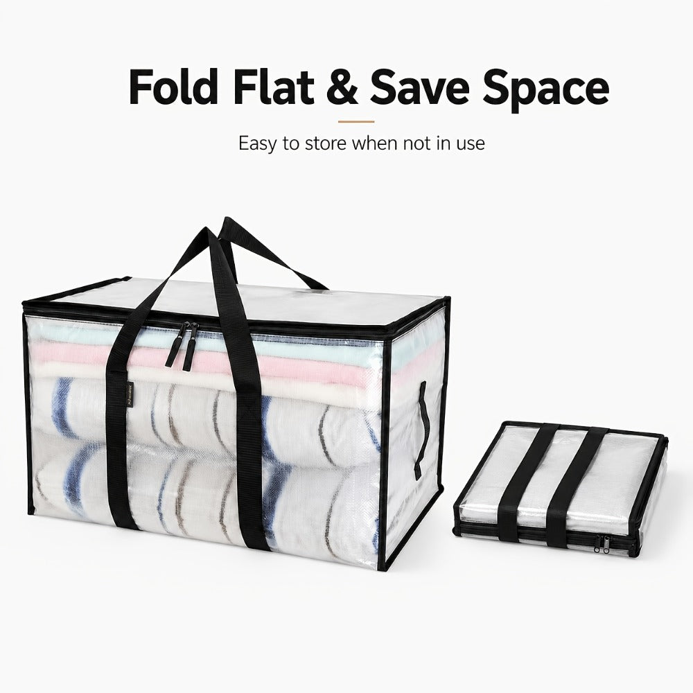 Heavy-Duty Moving Bags Set of 6 ¨C Oversized Storage Totes with Reinforced Handles & Snap-Close Lid, Space Saver Bags for Clothes, Quilts & Moving Supplies, Transparent