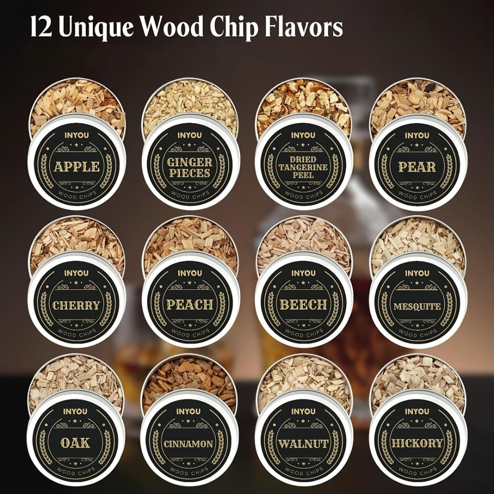 Whiskey Smoker Kit with Torch 26pcs - 12 Wood Chip Flavors, 3 Filters, Cocktail & Old Fashioned Smoker Kit - Bourbon Whiskey Gifts for Men, Dad, Husband, Birthday Gift Set (No Butane)