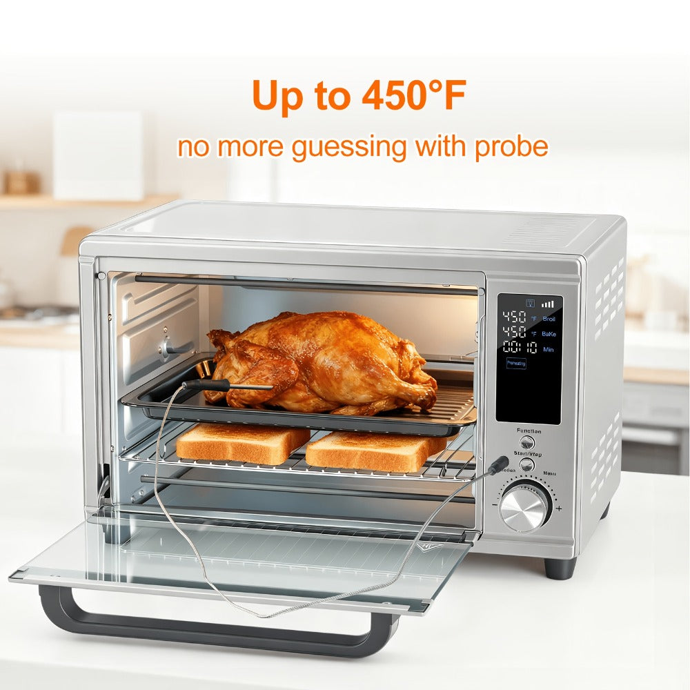 Air Fryer Toaster Oven Combo 29.6QT XL with Smart Probe, 12-in-1 Digital Countertop Oven, Stainless Steel, 7 Accessories, Rotisserie, 450¡ãF Rapid Heat, Large Family Size