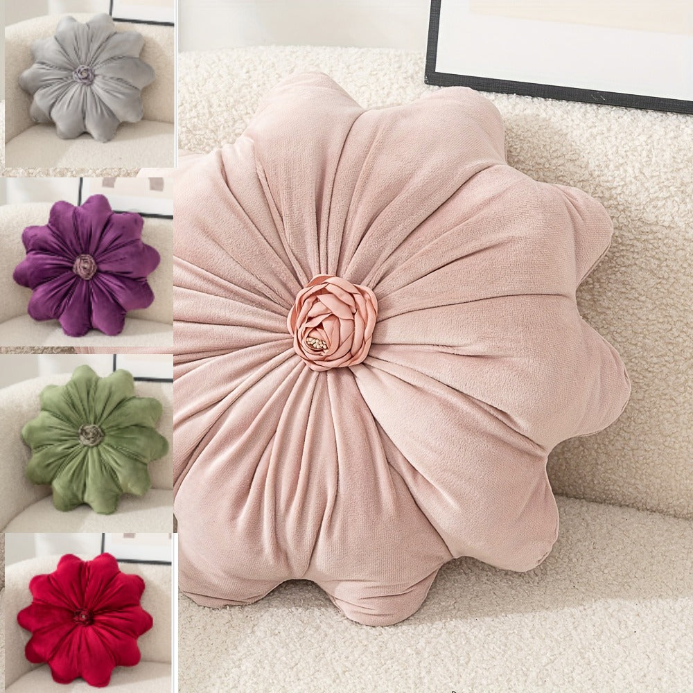 Round Flower Shaped Throw Pillow with Insert 16 Inch Soft Knit Decorative Cushion Machine Washable Zipper for Sofa Bed Car Home Decor 5 Colors