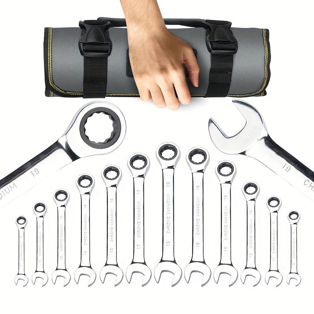 Combination Ratcheting Wrench Set 22pcs SAE & Metric, 1/4¡±-3/4¡± & 6-18mm Chrome Vanadium Steel, 72-Tooth Ratchet Wrenches with Oxford Bag, ANSI Standard for Car Repair & Home Appliance Maintenance