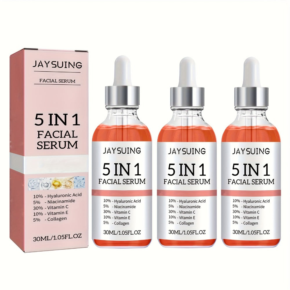Facial Serum 5-in-1 with Hyaluronic Acid & Vitamin C ¨C 3 Pack 30ml, Hydrating Anti-Aging Skin Care Serum for All Skin Types, Alcohol-Free, Non-Irritating, Unisex