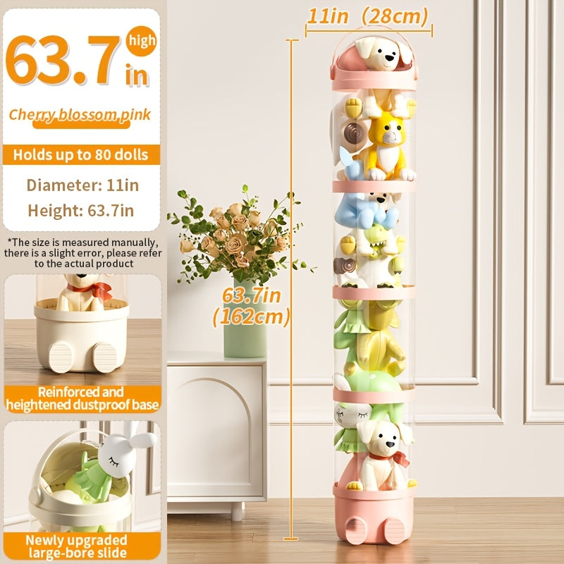 Transparent Toy Storage Bin 4-Layer Cylindrical Organizer for Stuffed Animals Dolls Plush Figurines - Dustproof Clear Display Bucket Easy Assembly for Kids Bedroom Living Room Playroom