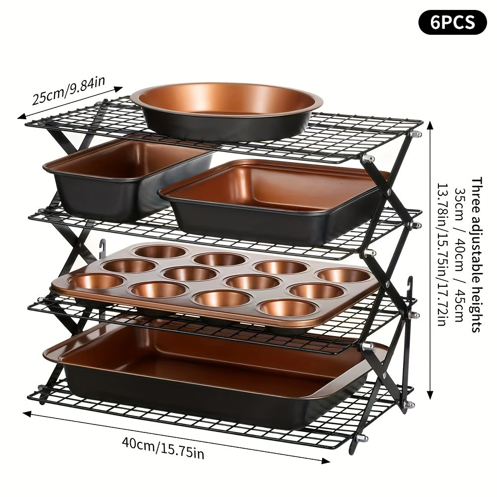 Nonstick Bakeware Set 5 6 or 10pcs with Cooling Rack Round Cake Pan Square Cake Pan Bread Pan Muffin Pan Roasting Pan Dishwasher Safe Oven Safe Easy to Clean