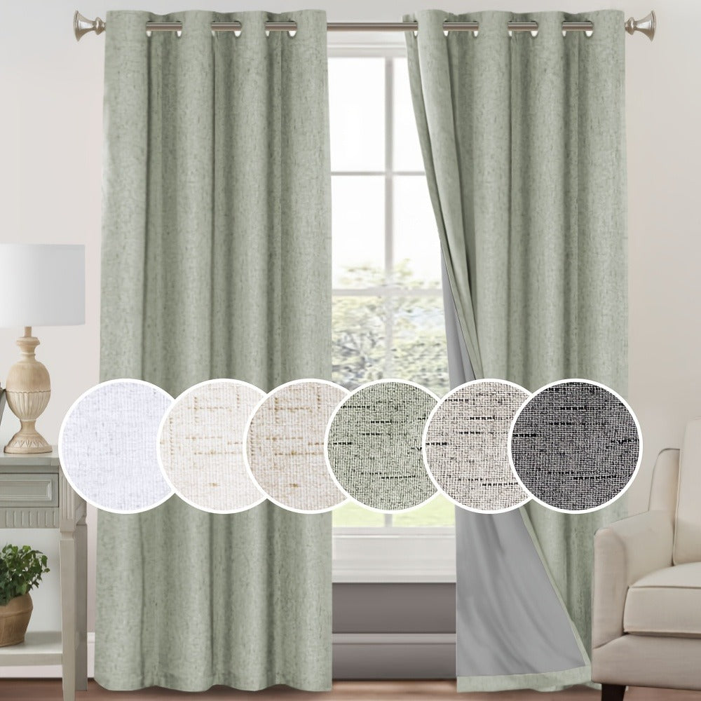 Blackout Curtains 2 Panels 100% Blackout Linen Textured Thermal Insulated Grommet Window Drapes Noise Reducing for Bedroom Living Room Hall - Full Light Blocking Room Darkening Curtains