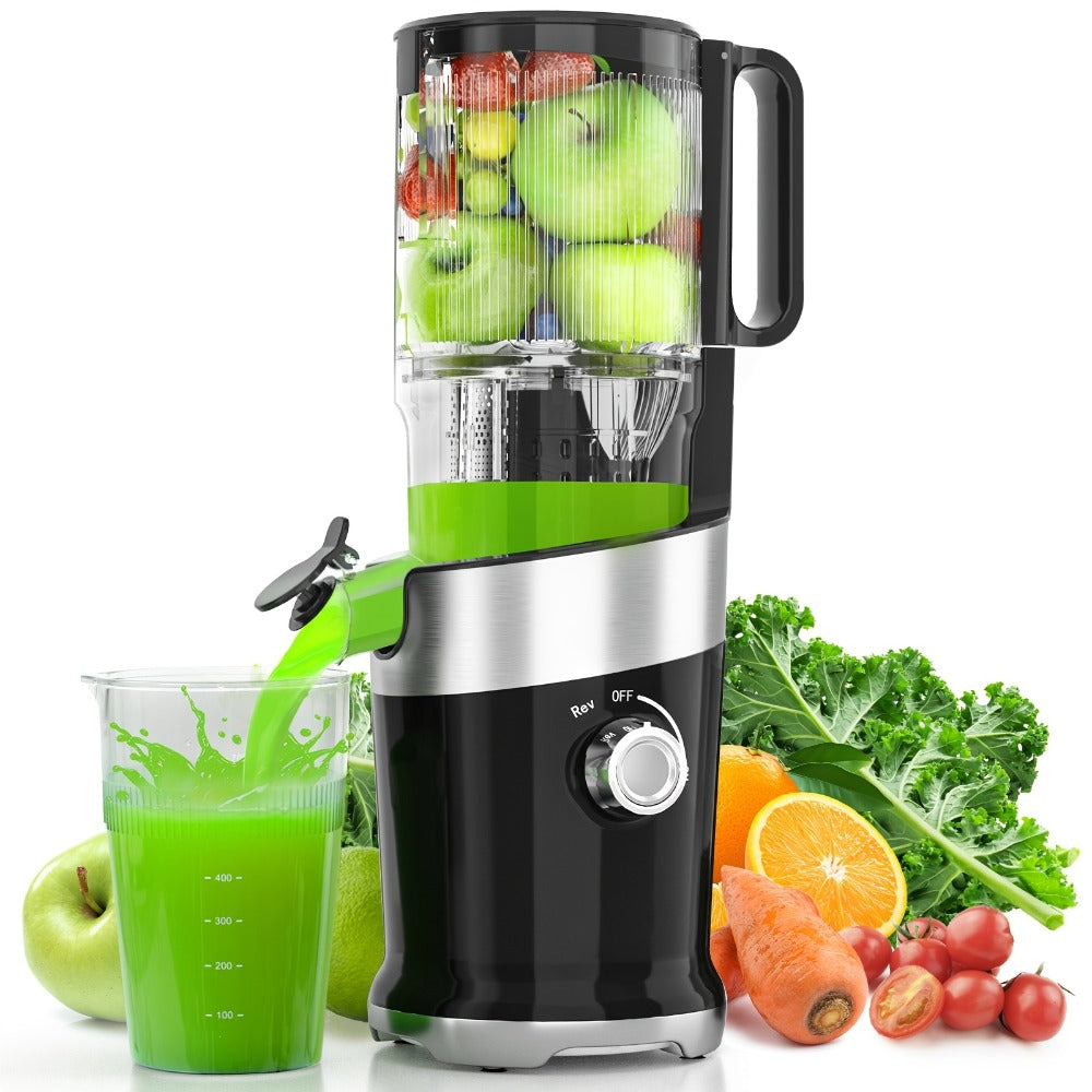 Cold Press Slow Juicer Machine with 5.3-Inch Large Feed Chute - High Juice Yield, Safety Lock, One-Click Cleaning, Masticating Juicer for Whole Fruits & Vegetables, Family Healthy Lifestyle, Black