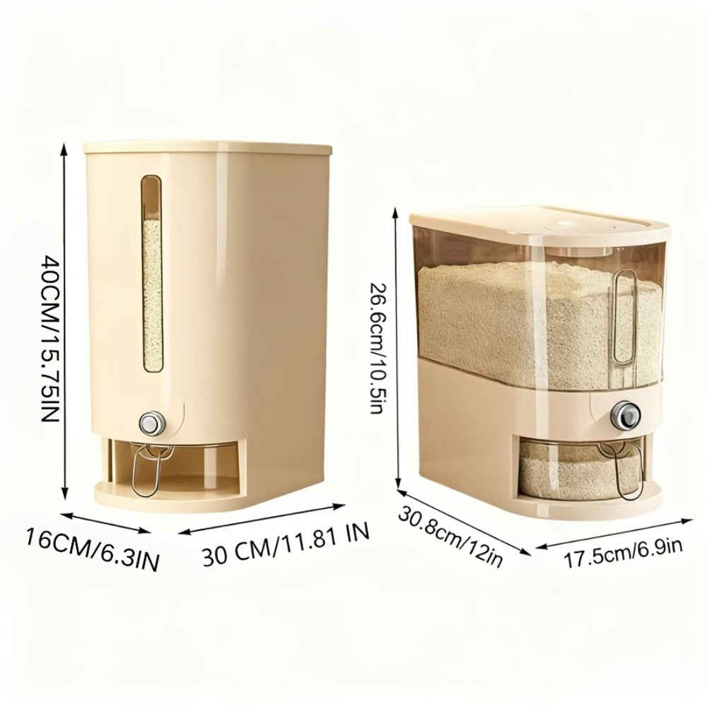 Rice Storage Container Airtight Sealed Moisture-Proof Insect-Proof Food Grade PET Grain Bin with Measuring Cup Flip-Top Lid 11lbs 22lbs White Transparent