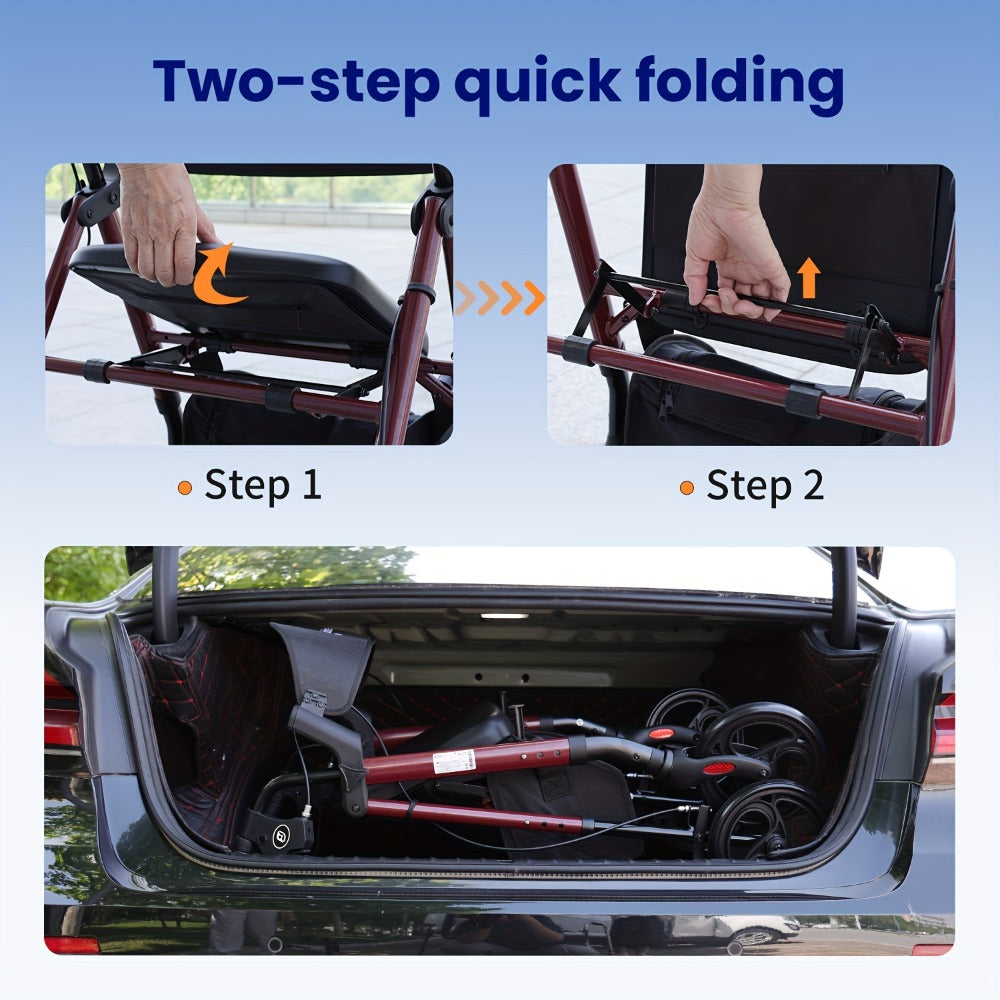 Rollator Walker for Seniors Foldable with 8-Inch Big Wheels, Durable Aluminum All-Terrain Rolling Walker with Ergonomic Backrest & Dual Adjustable Height, Upright Walker Option Available for Elderly