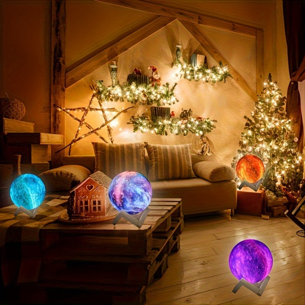 3D Moon Lamp 16 Colors LED Night Light with Remote Control USB Powered Solid Wood Stand 16 Inch Colorful Ball Galaxy Lamp for Bedroom Home Decor Unique Birthday Gift Kids Adults