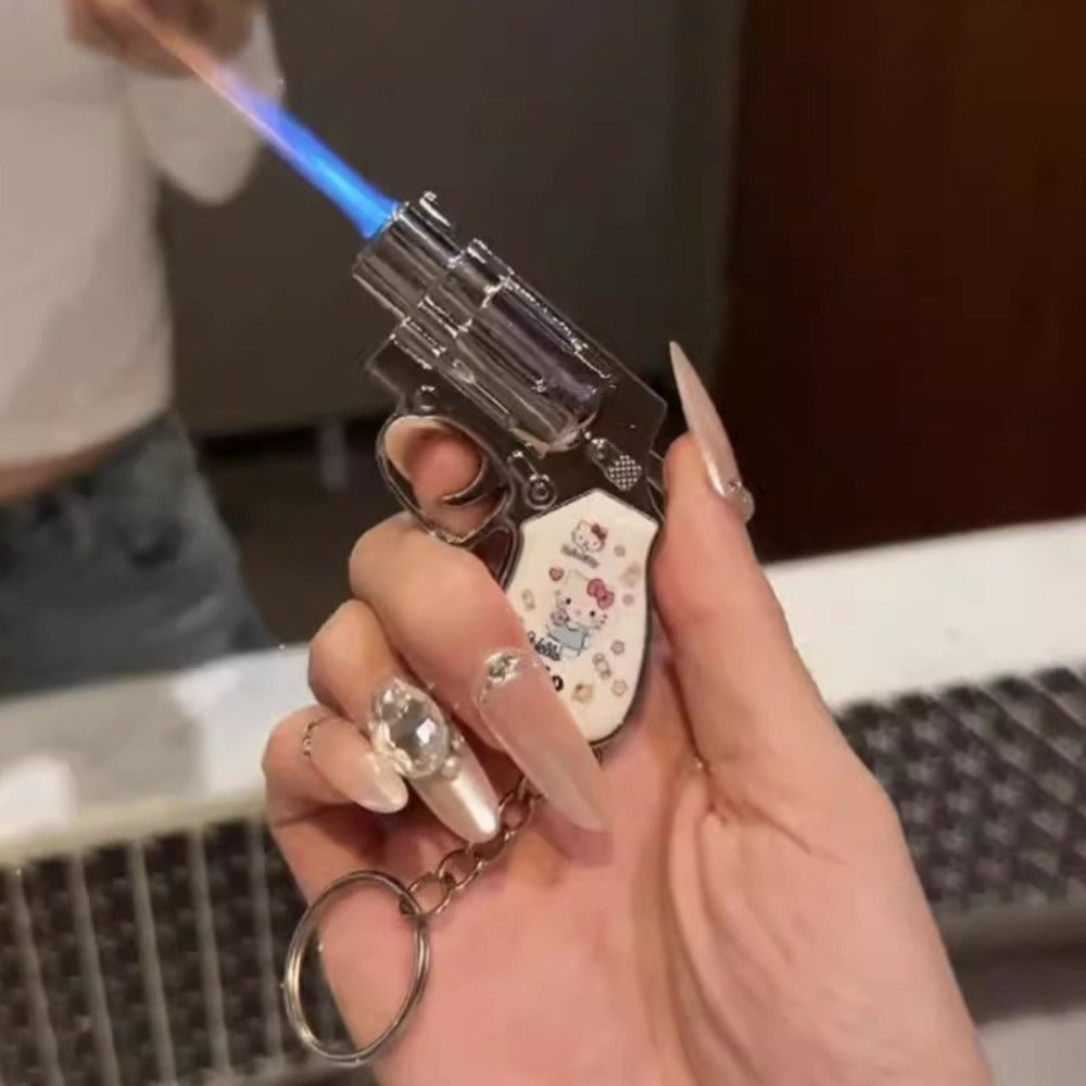 Cute Cartoon Lighter with Keychain ¨C Sanrio Hello Kitty & Kuromi Mini Windproof Flame Lighter, Portable Blue Fire Lighter for Cigarettes, Creative Kawaii Gift Idea, No Battery Required (Butane Not Included)