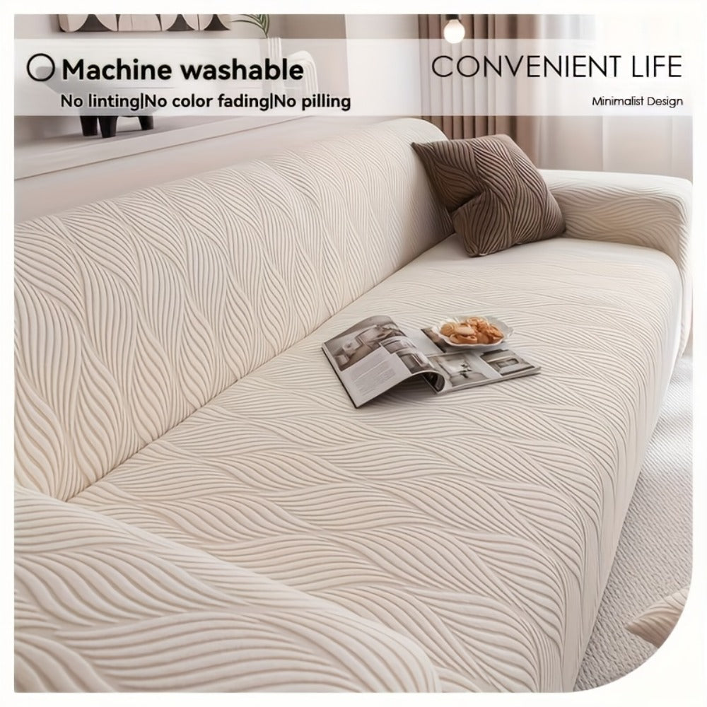 Polar Fleece Sofa Cover Modern Jacquard Elastic Slip-Resistant All Season Furniture Protector for Living Room Office Bedroom - 1 2 3 4 Seater with Free Matching Pillowcase