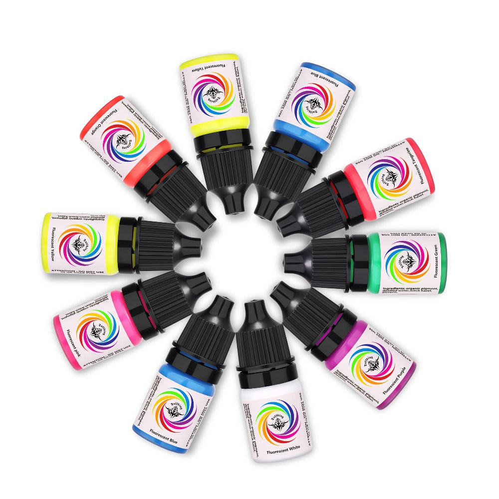 UV Fluorescent Tattoo Ink Set 8 Colors ¨C Professional Long-Lasting Blacklight Tattoo Pigment for Body Art, Permanent Makeup & DIY Tattoo ¨C Vibrant Neon Violet Glow Ink