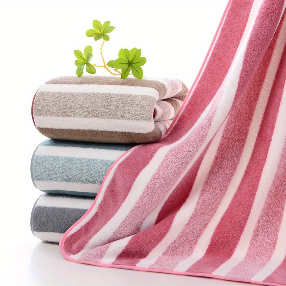 Striped Bath Towel Set 1 or 4 Pack 346GSM - 100% Polyester Super Soft Skin Friendly Absorbent Quick Dry | 70x140cm 27.6x55.1in | Green Gray Red Multi-Color | Home Bathroom Beach Essentials