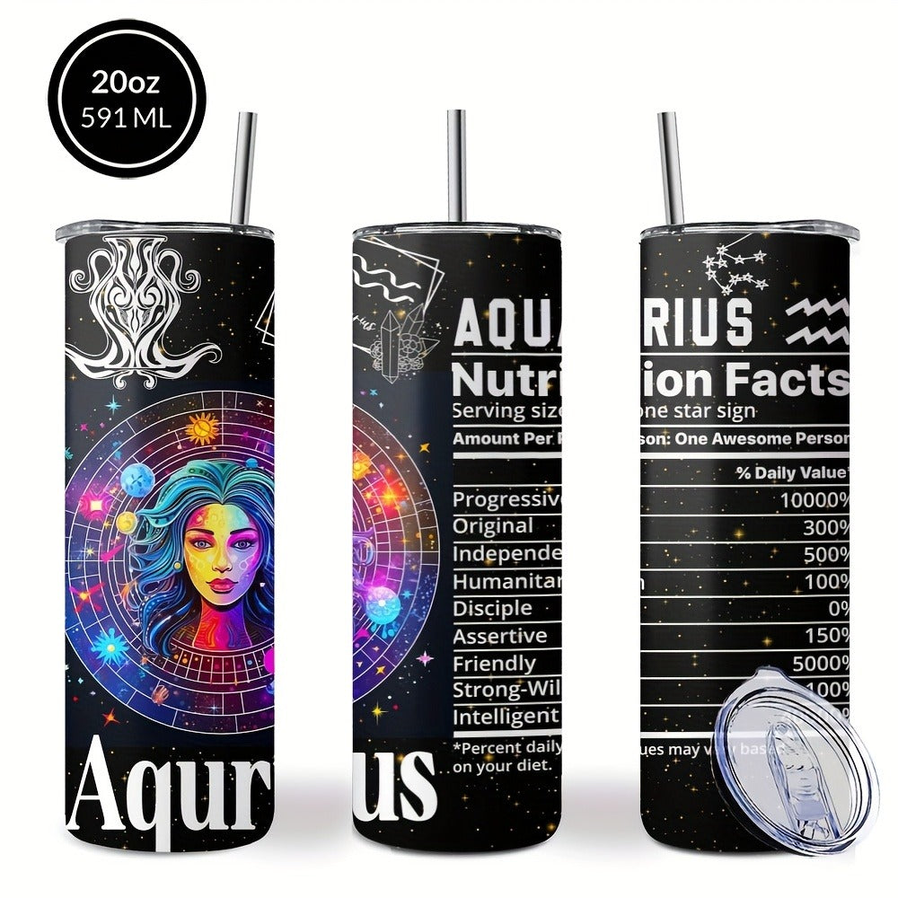 Zodiac Tumbler 20oz Stainless Steel Insulated Travel Cup with Lid & Straw Horoscope Coffee Mug All 12 Signs Hot Cold Drinks Gift Birthday Halloween Christmas