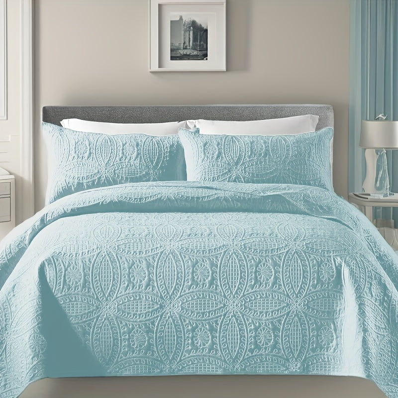 Quilt Set 3 Piece Soft Lightweight Bedding - Thin Bed Quilt with 2 Pillowcases for Bedroom Guest Room, Full Queen King, All Season Comforter Set, 10 Colors