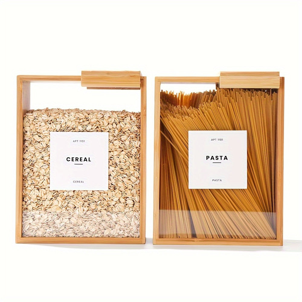Bamboo Food Storage Containers 2-Pack ¨C 101oz Rectangular Wooden Kitchen Storage Boxes with Sliding Lids for Rice, Beans, Pasta, Cereals & Dry Goods ¨C Housewarming Gift