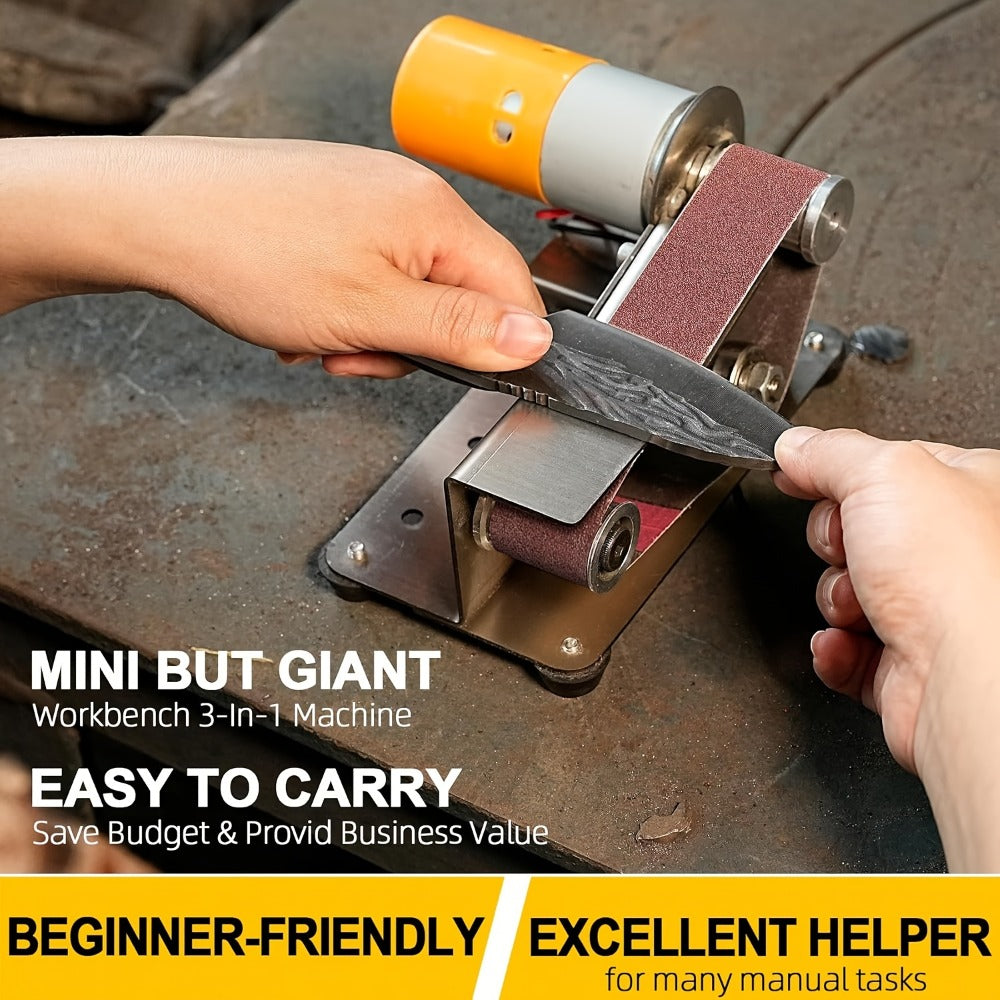 Mini Belt Sander 15¡ã Angle - 7-Speed Electric Belt Grinder Knife Sharpener Kit with 30 Sanding Belts for Metal, Woodworking & Knife Making