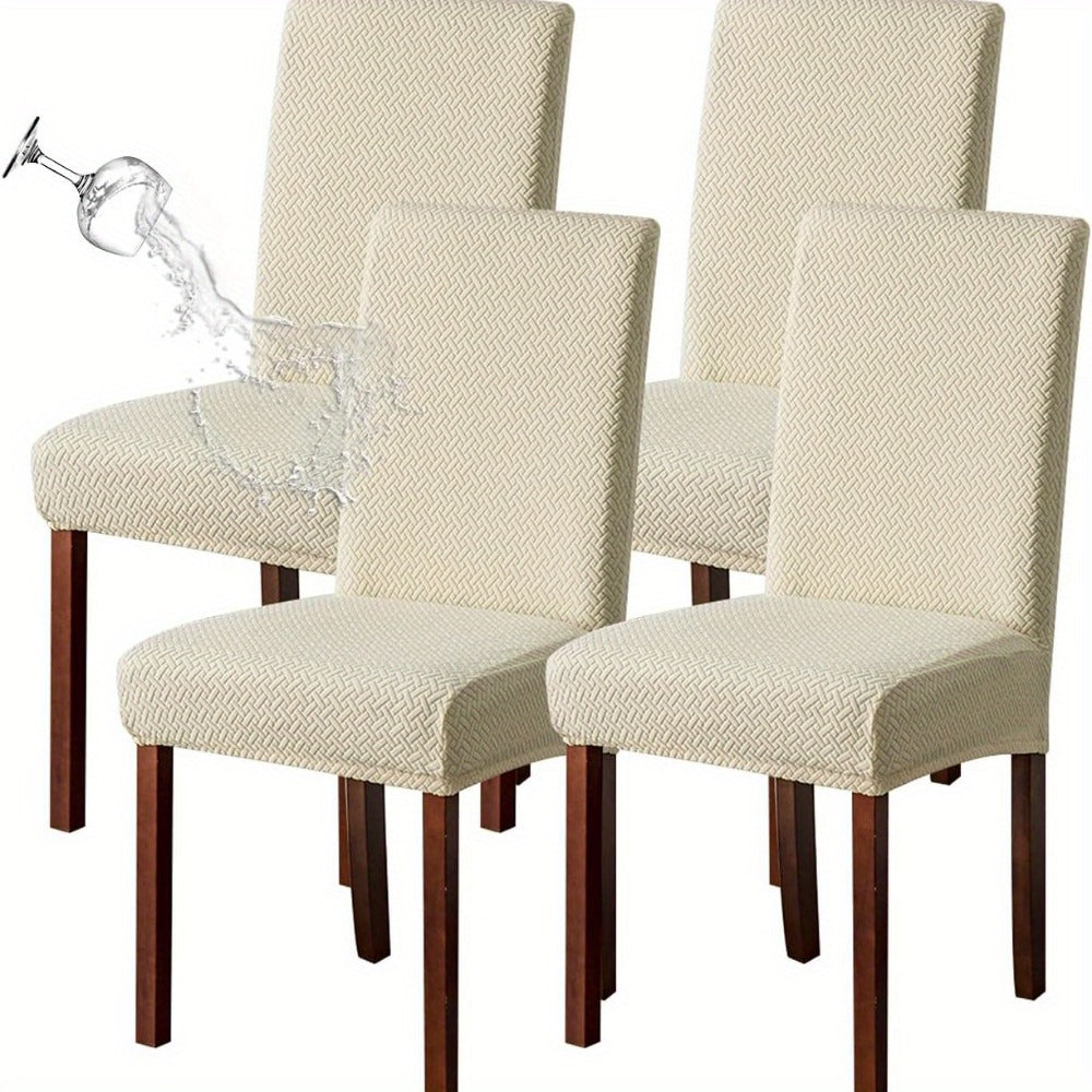 Dining Chair Covers Set of 4 6 Waterproof Stretch Parson Chair Slipcovers - Polar Fleece Jacquard Elastic Band Fit Kitchen Dining Room Chair Protector, 7 Colors, Beige Black Khaki Burgundy Gray