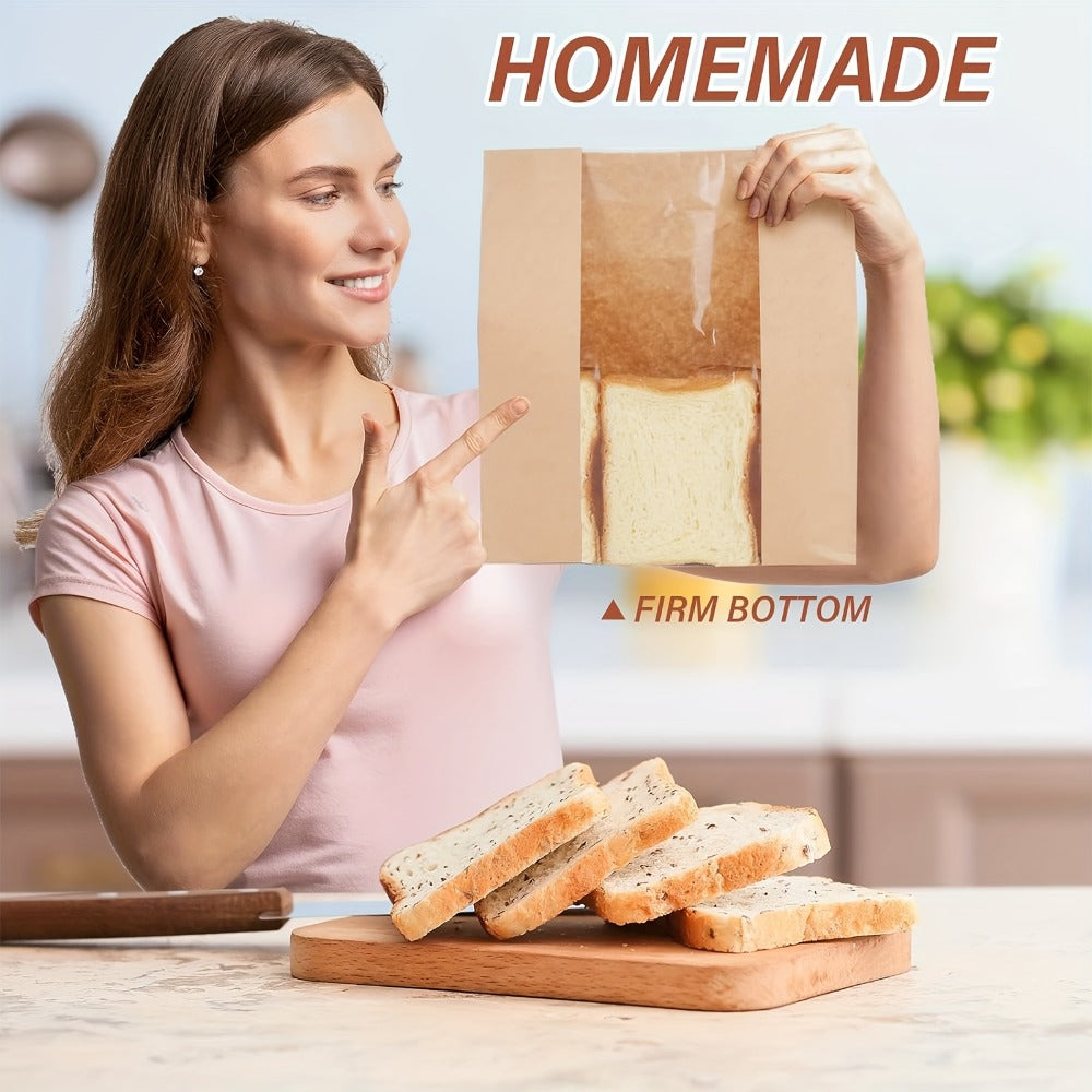 Bread Bags 100pcs Paper with Window 50% Thicker 13.7x8.2x3.7in Sourdough Homemade Bread Bakery Bags for Storage Bread Cookies Snacks with 100 Cute Sealing Stickers