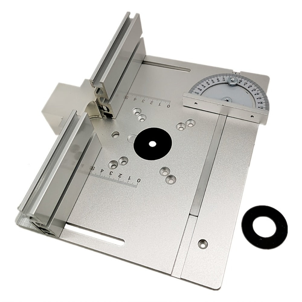 Aluminum Router Table Insert Plate with Fence & Miter Gauge - Precision Woodworking Tool, Dual Function Design, No Electricity Required, Compatible with Standard Router Tables for DIY & Cabinet Making