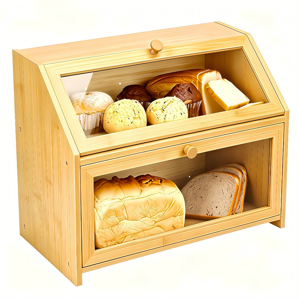 Bread Box for Kitchen Countertop ¨C Large Capacity Bread Storage Container with Transparent Window, Multi-Layer Design for Loaves, Pastries & Baked Goods ¨C Modern Food Storage Box