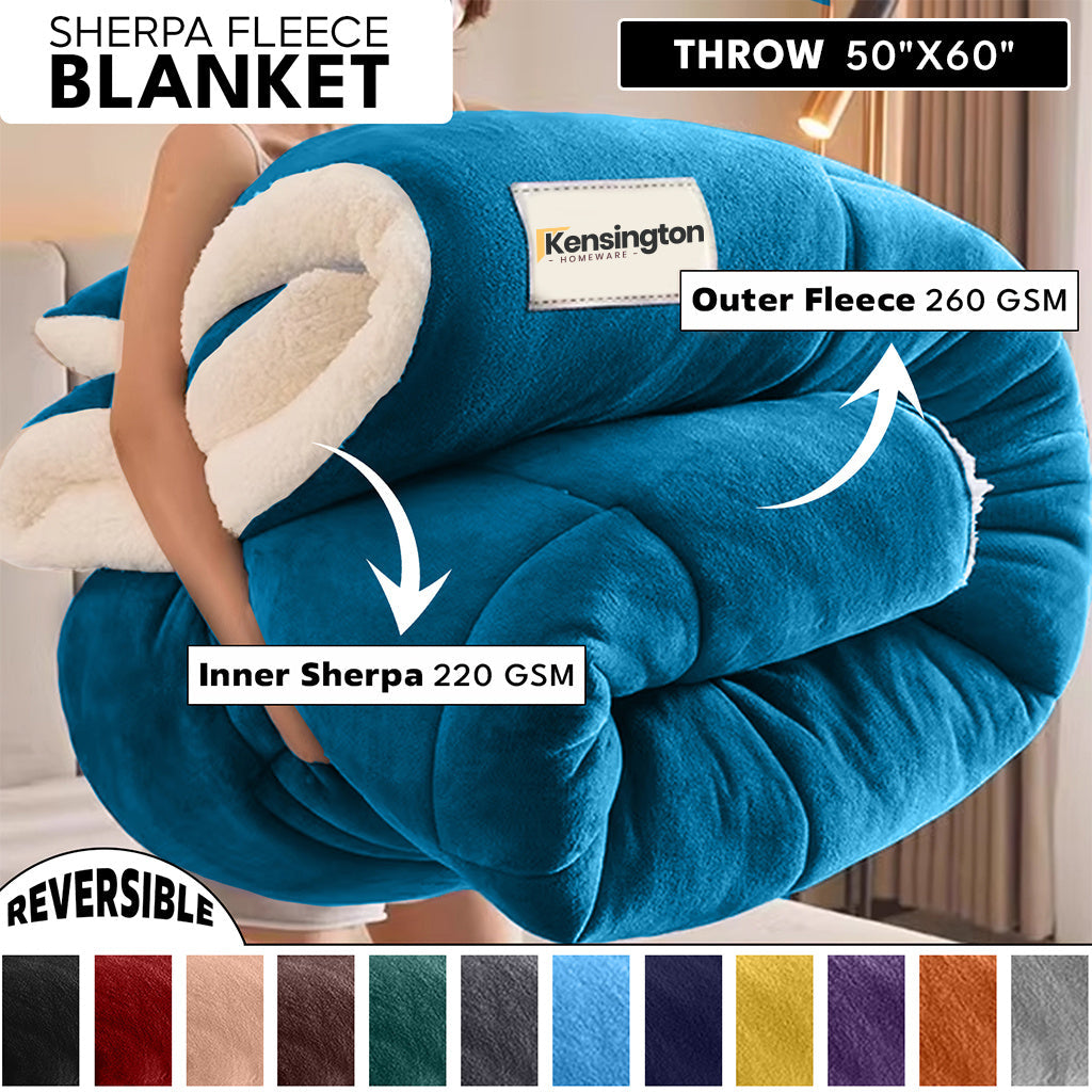 480GSM Sherpa Fleece Blanket ¨C Double-Sided Heavy Warm Throw for Couch, Bed & Travel, Reversible All Season, 13 Colors, 3 Sizes