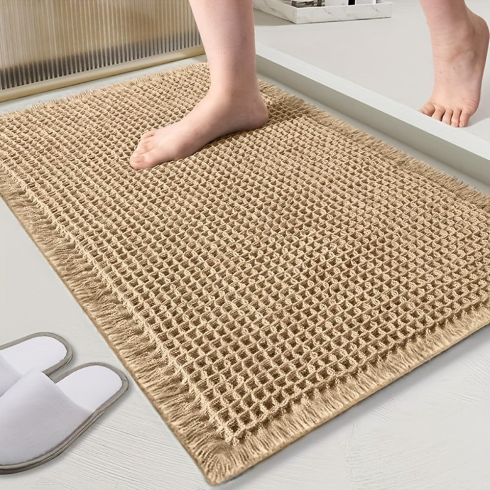 Non-Slip Bath Mat with Tassels Super Absorbent Ultra Soft Machine Washable Bathroom Rug with Anti-Skid Backing 2 Sizes
