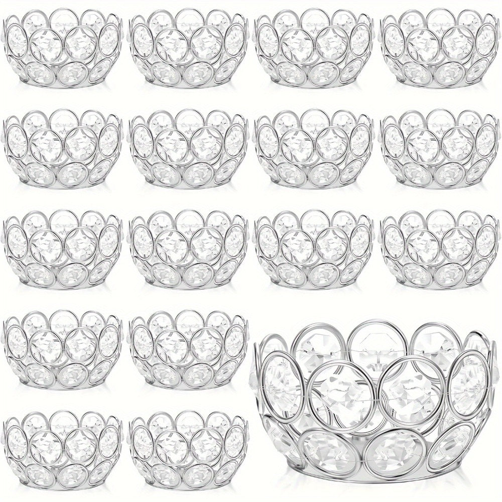 Tea Light Candle Holders Set of 20 ¨C Crystal Bowl Votive Holders for Wedding Centerpiece, Dining Table, Home Decor & Party ¨C Gold & Silver Glass Tealight Cups