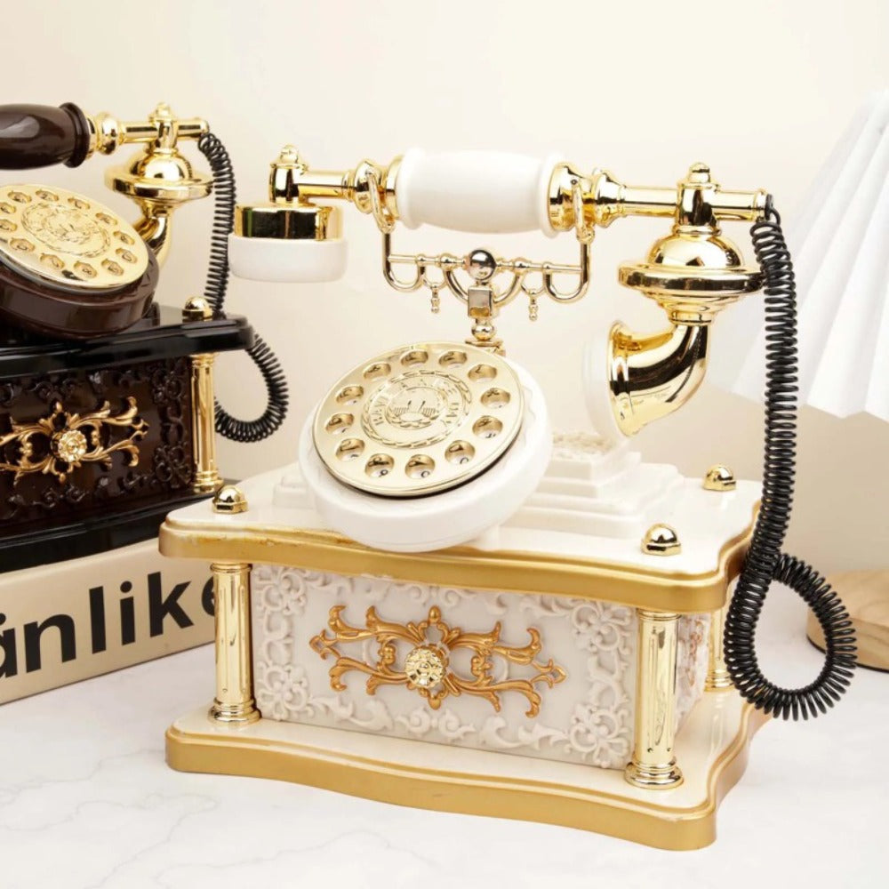 Retro Phone Music Box - Rotating Dial Vintage Telephone Wind Up Musical Decoration for Living Room Office Bar Cafe Desk Ornament, Unique Mother's Day Father's Day Gift