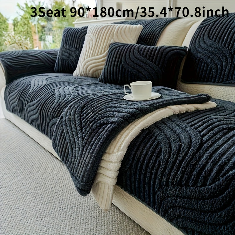 Sofa Cover Plush Shu Velveteen Non-Slip Couch Slipcover Breathable Pet-Proof Vintage Style for Living Room Bedroom Office 2 3 4 Seater
