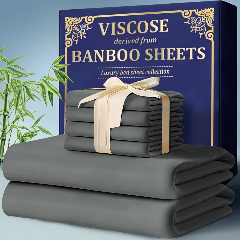 Bamboo Cooling Fitted Sheet Set 2300TC Deep Pocket All Season Bed Sheets | Ultra Soft Breathable Shrink-Resistant Flat Sheet Pillowcases Multiple Colors