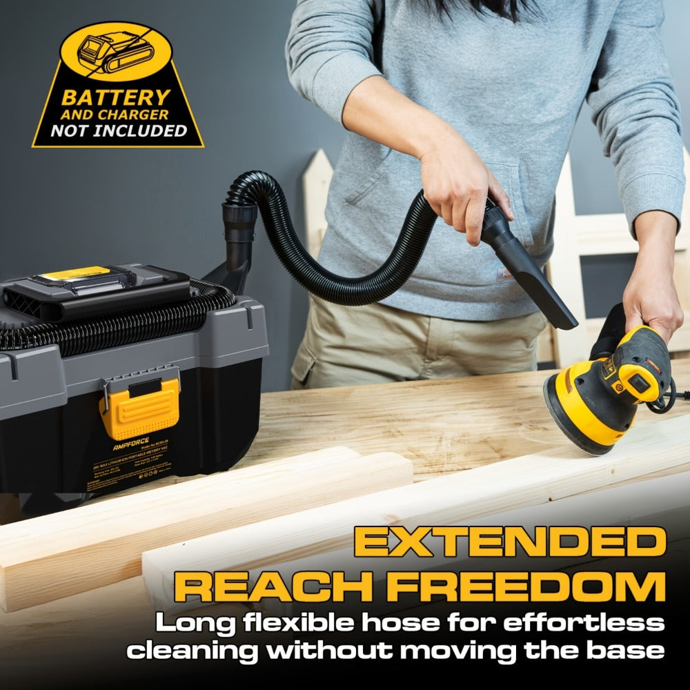 Cordless Wet Dry Vacuum 20V 2 Gallon - Powerful Suction Compatible with DeWalt 20V Batteries Long Hose 4 Nozzles Replacement Cartridge | Tool Only | Home Car Workshop Garage Cleaning