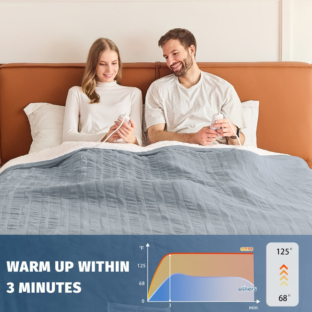 Electric Heated Blanket Dual Zone Independent Temperature Control A/B Zones | 10 Heating Levels Soft Flannel Fast Heating Blanket with Dual Controllers Auto Shut-Off 1/2/4/6/8 Hours Throw Full Size