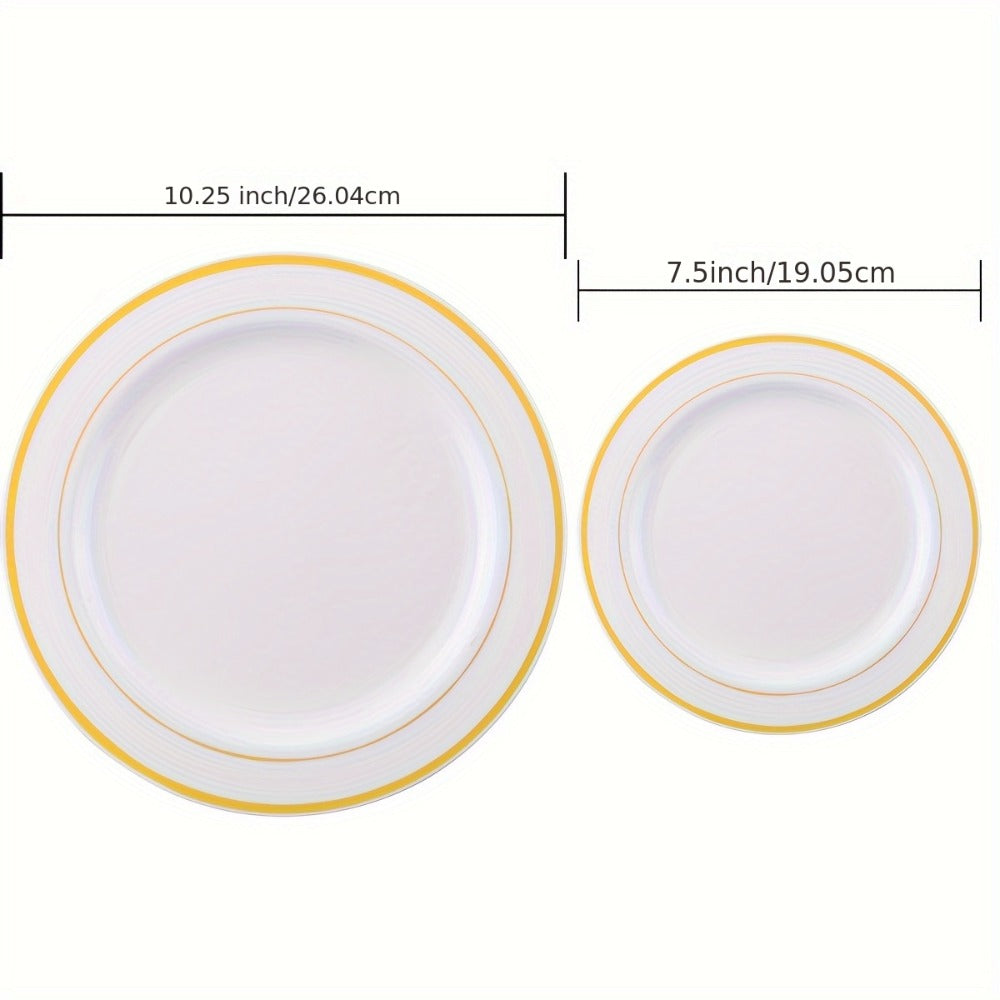 Gold Plastic Plates Disposable Dinnerware Set 350pcs ¨C 50 Dinner Plates, 50 Dessert Plates, 50 Gold Rim 9oz Cups & 50 Gold Cutlery Sets | Elegant Party Tableware for Wedding, Birthday & Holiday Events