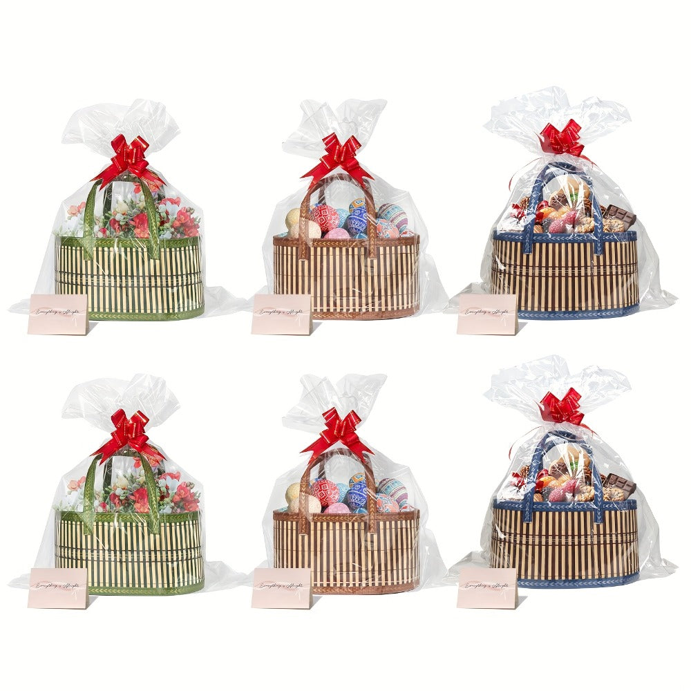 Bamboo Storage Baskets 6-Pack | Gift Wrap Organizer, Easter Egg Basket, Picnic Camping Basket, Craft Sewing Storage, Wedding Favor Box, Flower Girl Basket, Christmas Thanksgiving Holiday Basket Set