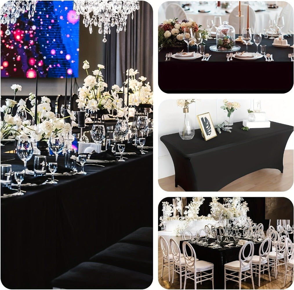 6 Foot Stretch Tablecloth 6/12/24 Pack - Rectangular Spandex Table Cover for Weddings, Trade Shows & Events