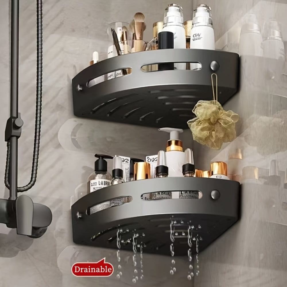 Corner Shower Caddy Organizer 2pcs ¨C 2-Tier No-Drill Wall-Mounted Bathroom Shelf Rack with Adhesive Mounts, ABS Plastic Shower Shelves for Shampoo, Soap & Essentials