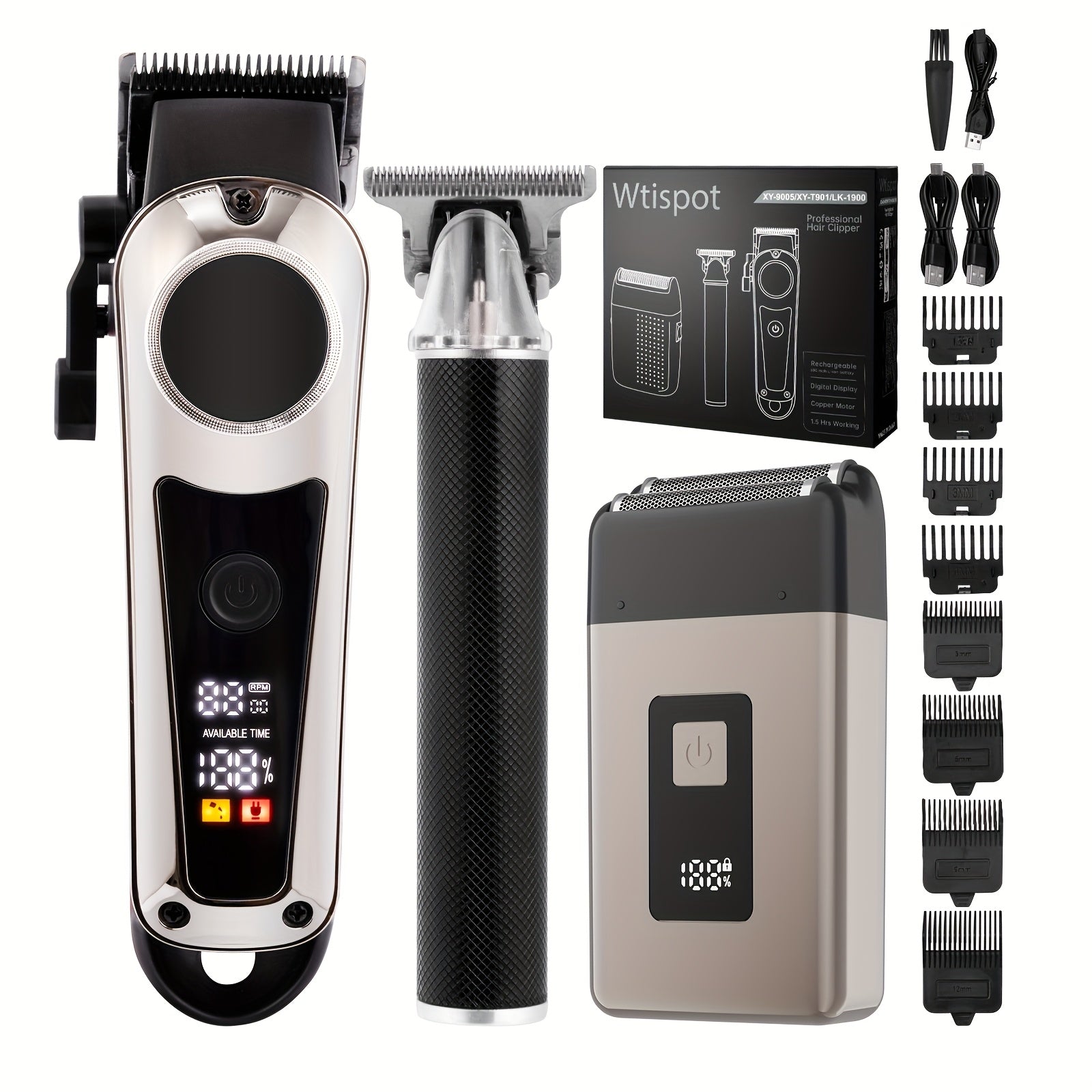 Barber Haircutting Kit Men's Shaving Set USB Rechargeable Gift Box - 1 & 3 Piece Options, Hair Clipper for Home & Salon, Perfect Gift for Boyfriend, Husband, Father's Day, Birthday & Holiday