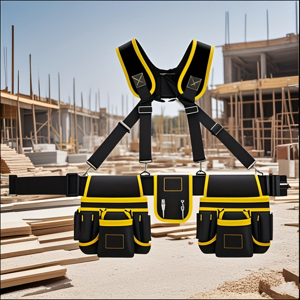 Tool Belt Heavy Duty Multi-Pocket Tool Pouch Bag Adjustable Waist Tool Organizer for Electricians Carpenters Mechanics Gardeners Construction Workers Black Yellow