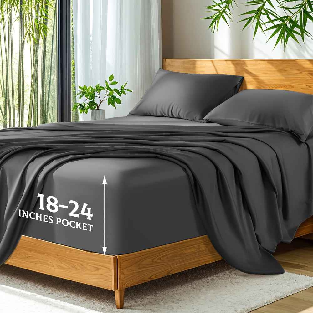 Bamboo Bed Sheets Set Twin Full Queen King ¨C Cooling Breathable Viscose Fitted Sheet for Hot Sleepers Hotel Luxury Deep Pocket Bedding 13 Colors Available