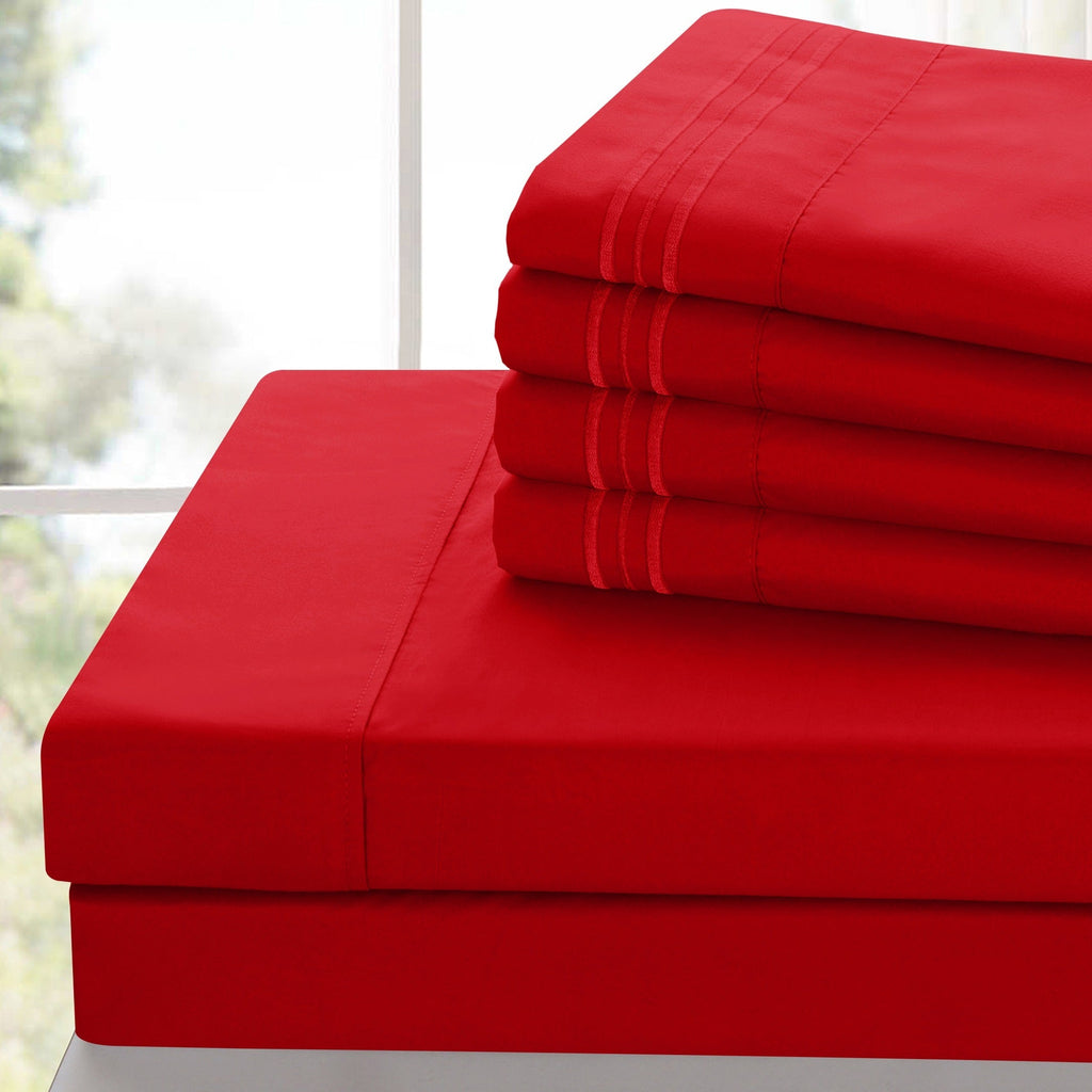 Bed Sheets Set 6 Piece - Soft Brushed Microfiber Fitted Sheet with 16¡± Deep Pocket, Flat Sheet & Embroidered Pillowcases, Hotel Luxury Cooling Bedding, All Seasons, 20 Colors