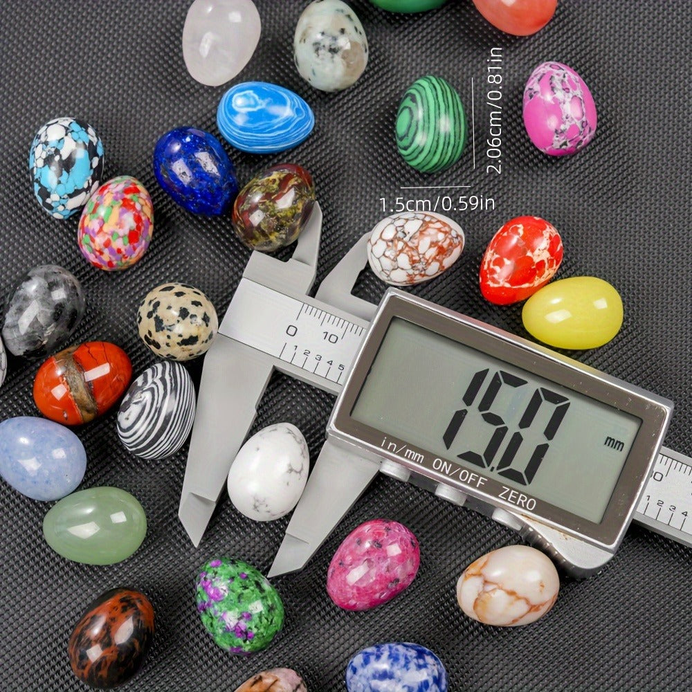 Natural Crystal Gemstone Eggs Set of 30 - Polished Pocket Stones for Easter Decor, Healing Crystals, Meditation & Gift, Mixed Variety Bulk Lot