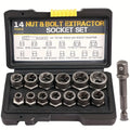 Nut Extractor Kit 14pcs, Damaged Bolt & Nut Remover Set with 13 Stripped Nut Extractors & 1 Hex Socket Adapter, 1/4¡± to 3/8¡± Drive Lug Nut Removal Tool for Construction, Auto & Home Repair