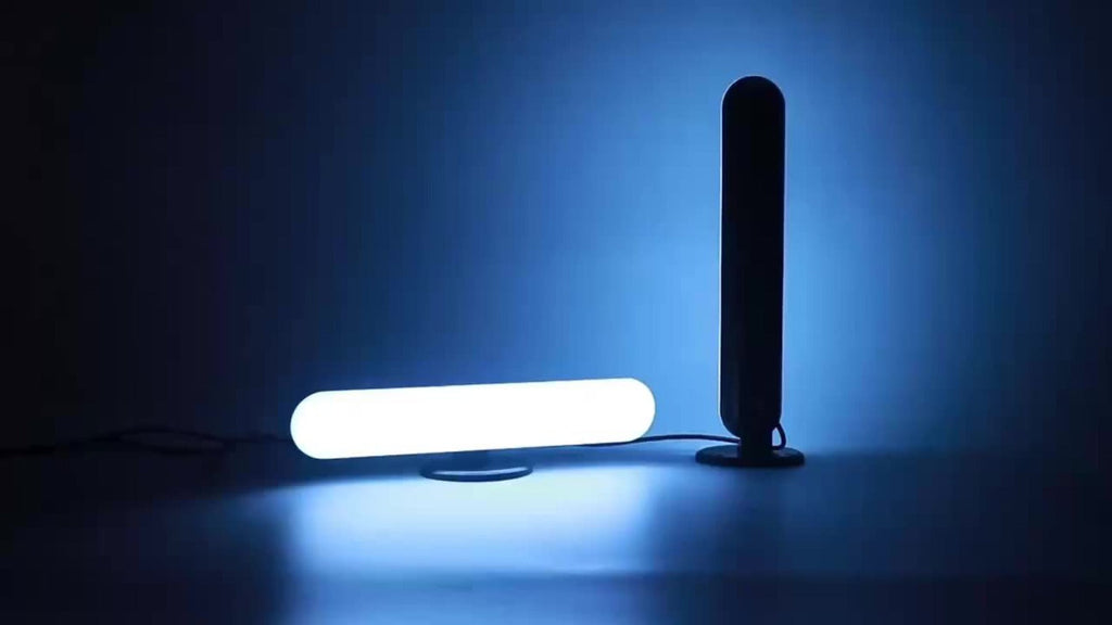 RGB LED Geometric Table Lamp with Remote Control - USB Powered Color-Changing Mood Light, Polished Metal End, for Bedroom TV Backlighting Gaming Party Decoration, Modern Design, Double Head