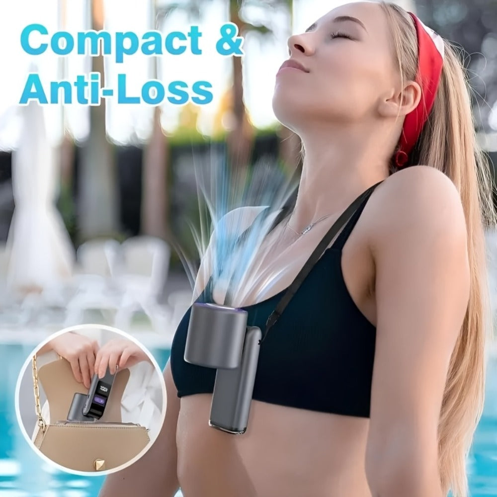 Handheld Ice Pack Fan High-Speed Semiconductor Cooling | 100-Speed Digital Display Turbo Fan with LED Light, Foldable Portable Design for Outdoor, Travel & Daily Use ¨C Purple, Beige, Pink, Black & White