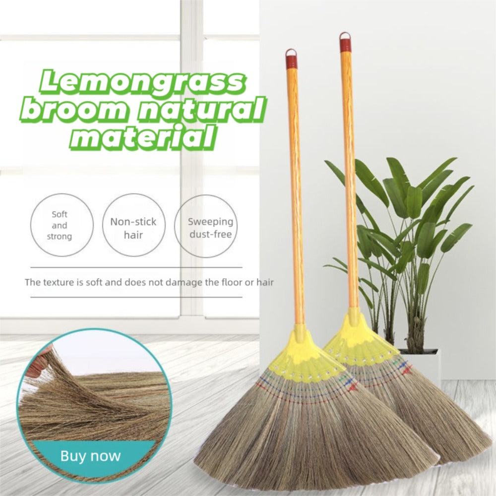 Natural Miscanthus Broom Handmade Thai Style Extra Long Heavy Duty Home Cleaning Broom Asian Grass Soft Bristle Cultural Decor